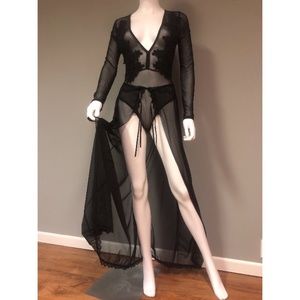 2 piece lingerie bought in Ireland, embroidered sheer black body suit w v chest